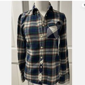 J. Crew Women's Plaid Flannel Long Sleeve Button Shirt Size 4  Blue Green Red